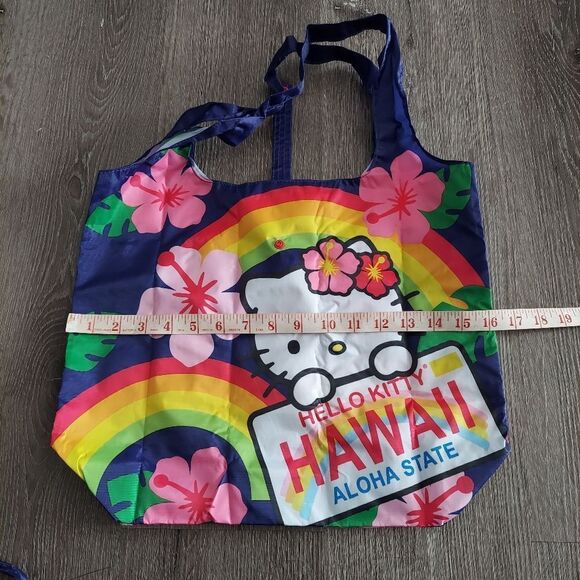 Hawaii Hello Kitty Reusable Packable ECO Shopper Tote Bag 16"x 13" Rainbow - Picture 6 of 7